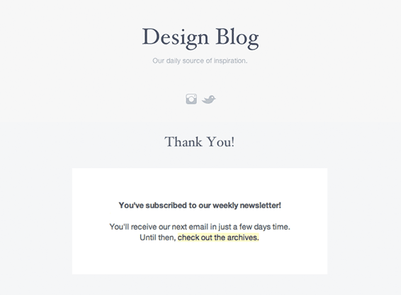 An example of a custom subscribe confirmation page