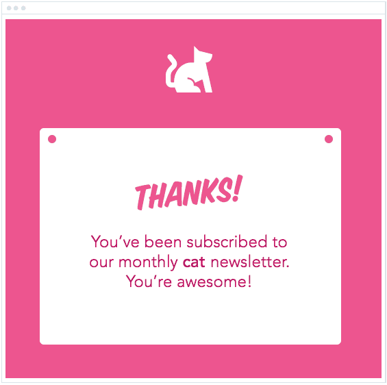 The final subscription confirmation page, showing a cat