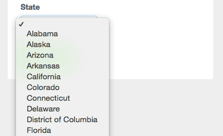 How the country data type displays on a form