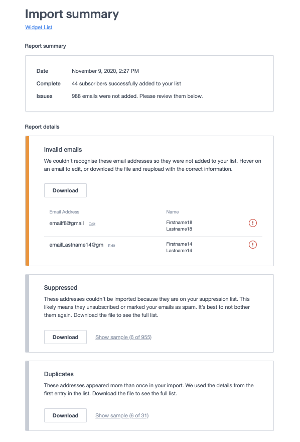 Example file import report