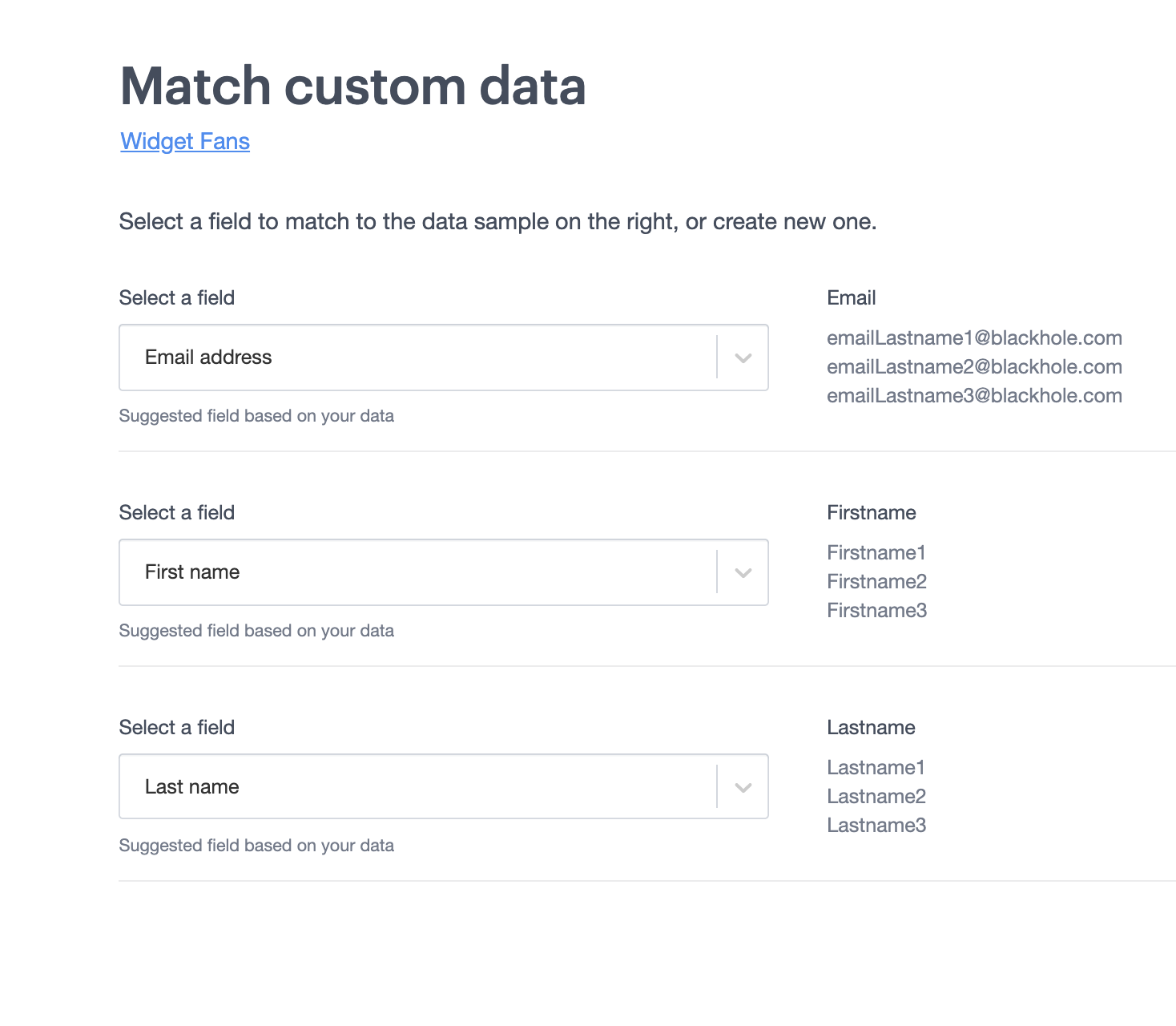 Match the file columns with your subscriber list fields