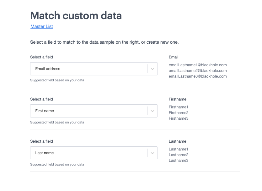 Matching column names in a CSV file to custom field names.