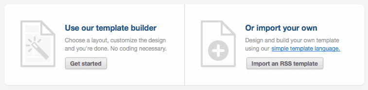 Options screen: open the template builder or import a template