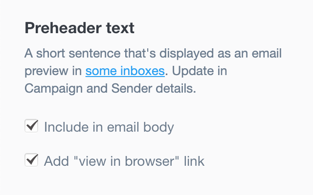 The preheader text settings in the email builder