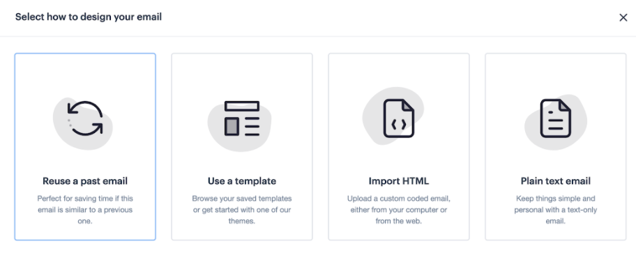 The reuse a past email option when selecting a campaign design