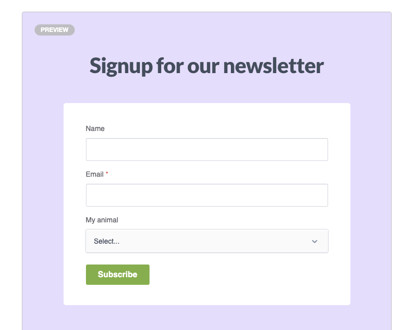 An example of a custom HTML subscribe form