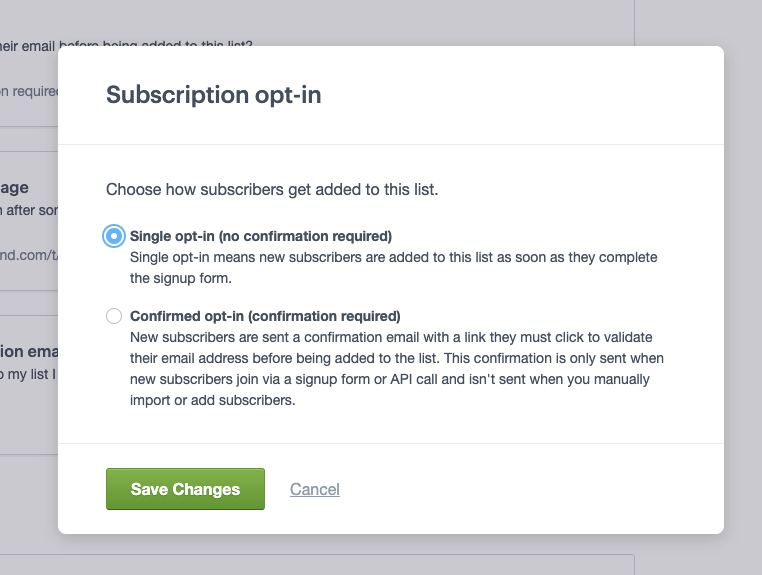 The subscriber list page for a confirmed opt-in list