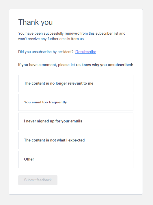 Unsubscribe survey